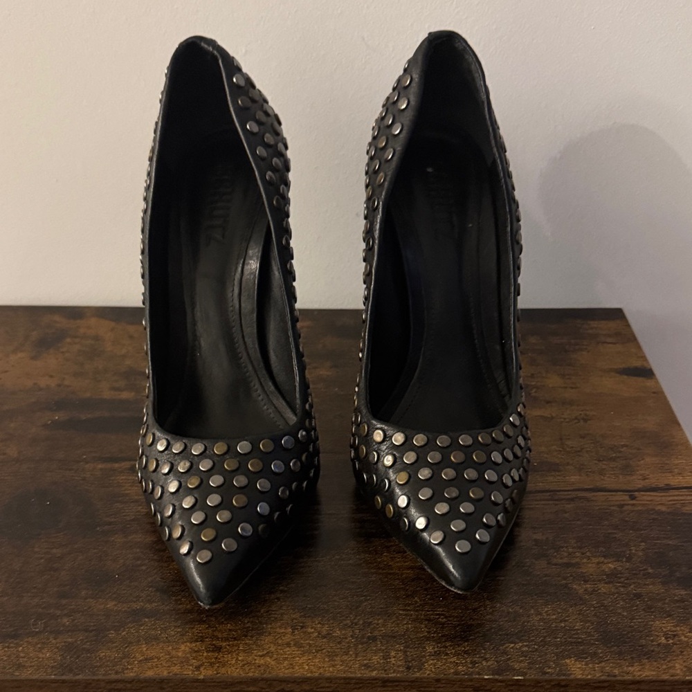 SCHUTZ Marceline Black Studded Pointed-Toe Pumps